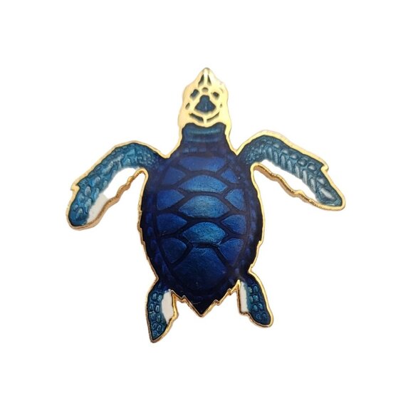 1987 Wm Spear Gold Tone Blue Enamel Sea Turtle Pin, Signed E671 - Picture 8 of 8